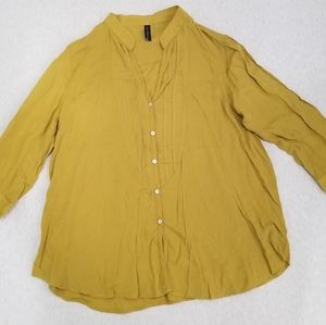Final Touch mustard yellow 3/4-sleeve button down blouse